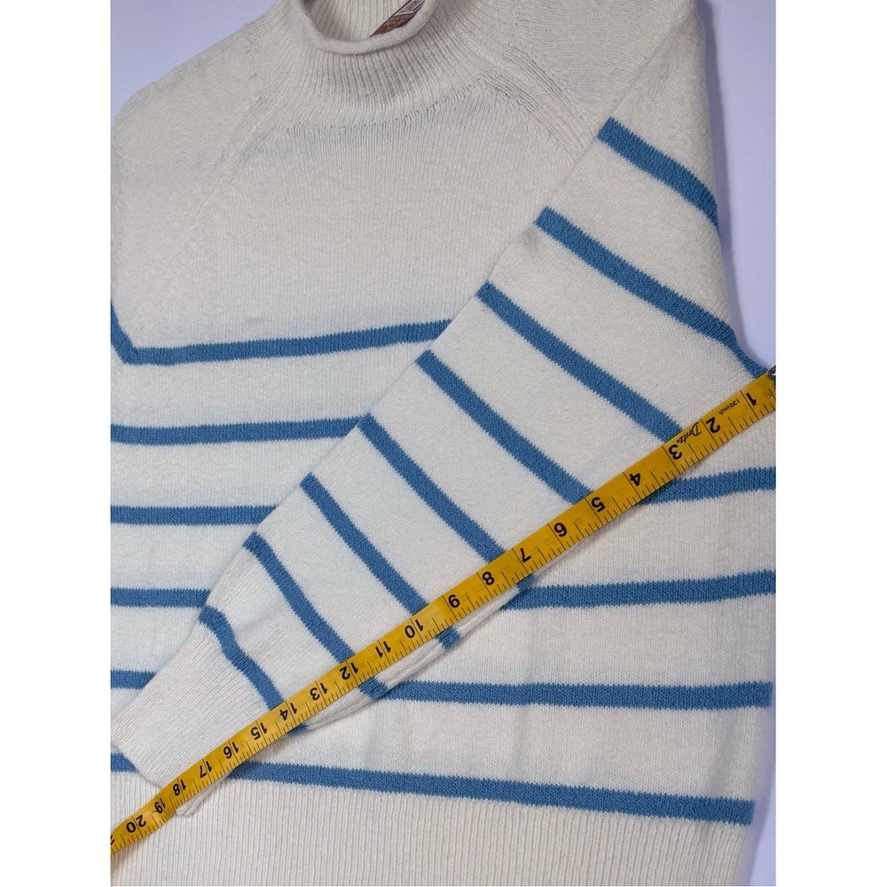 Eddie Bauer White Blue Striped Mock Neck Raglan Sleeve Sweater XS Oversized - Picture 4 of 6
